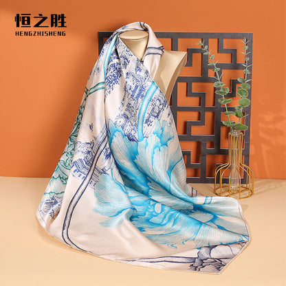 Mulberry Silk Scarf Silk Scarf Wholesale Oil Painting 90 Spring French Retro Large Square Scarf Women's Sun Protection