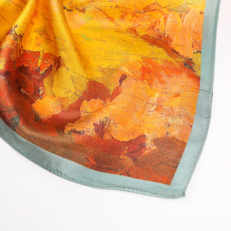 Mulberry Silk Scarf Silk Scarf Wholesale Oil Painting 90 Spring French Retro Large Square Scarf Women's Sun Protection